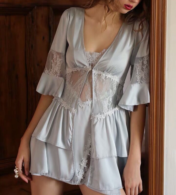 Silk satin nightgown feminine ice silk bathrobe