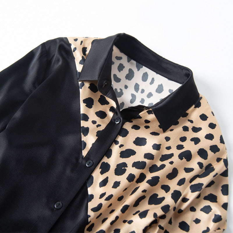 Women's Leopard Print Silk Long Sleeve Shirt